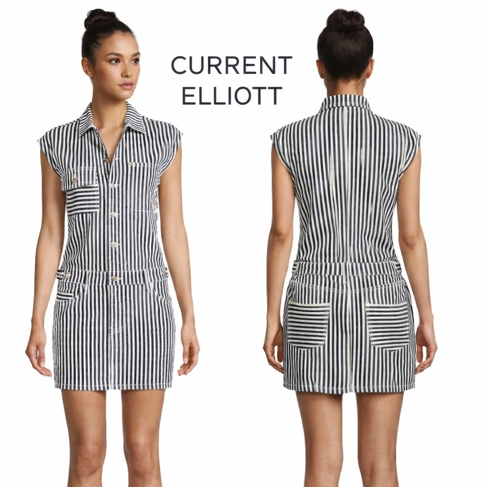 Current/Elliott Sleeveless Jumpsuit Dress White Navy Stripe Size 2 Stretch